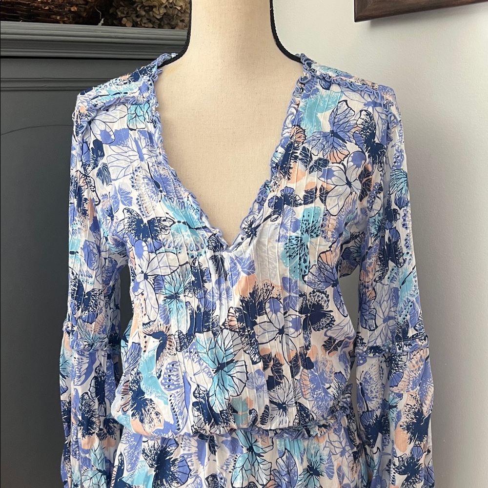 Poupette St Barth Ilona Mini Dress White Blue Mariposa - Picture 3 of 4